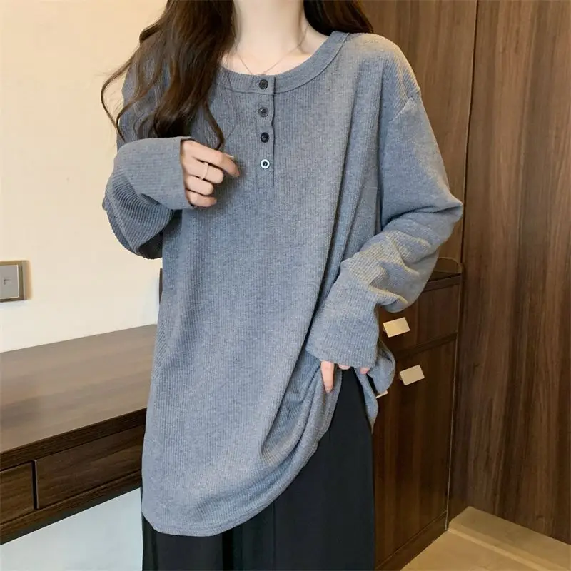 Casual Simplicity Bottoming Top Spring Autumn New Long Sleeve O-neck Loose Solid Color T Shirts Fashion Korean Women Clothing