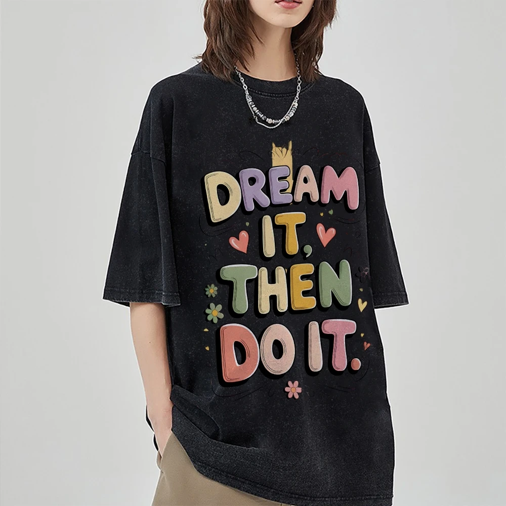 

Y2k Graphic Tee, Inspirational Slogan with Cute Hearts & Flowers, Motivational & Whimsical, Soft Fabric for Casual Looks