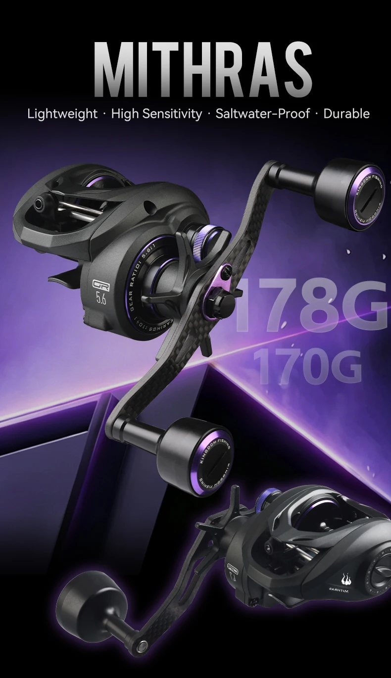 Kingdom Mithras Baitcasting-Rolle mit Aluminiumlegierungsrahmen, Übersetzungsverhältnis 5,6:1, 4,7:1, 8 kg maximale Bremskraft, 10+1BB, für Tintenfisch- und Oktopusangeln – Detail 1