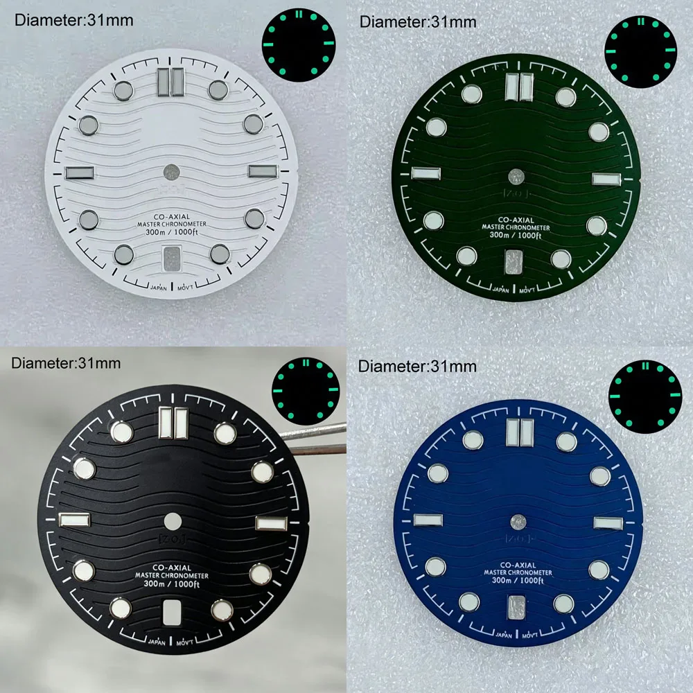 31mm nh35 S logo dial date at 6 o'clock sea master s dial for nh35 movement black water wave dial 210.32.42.20.01.001 watchmods