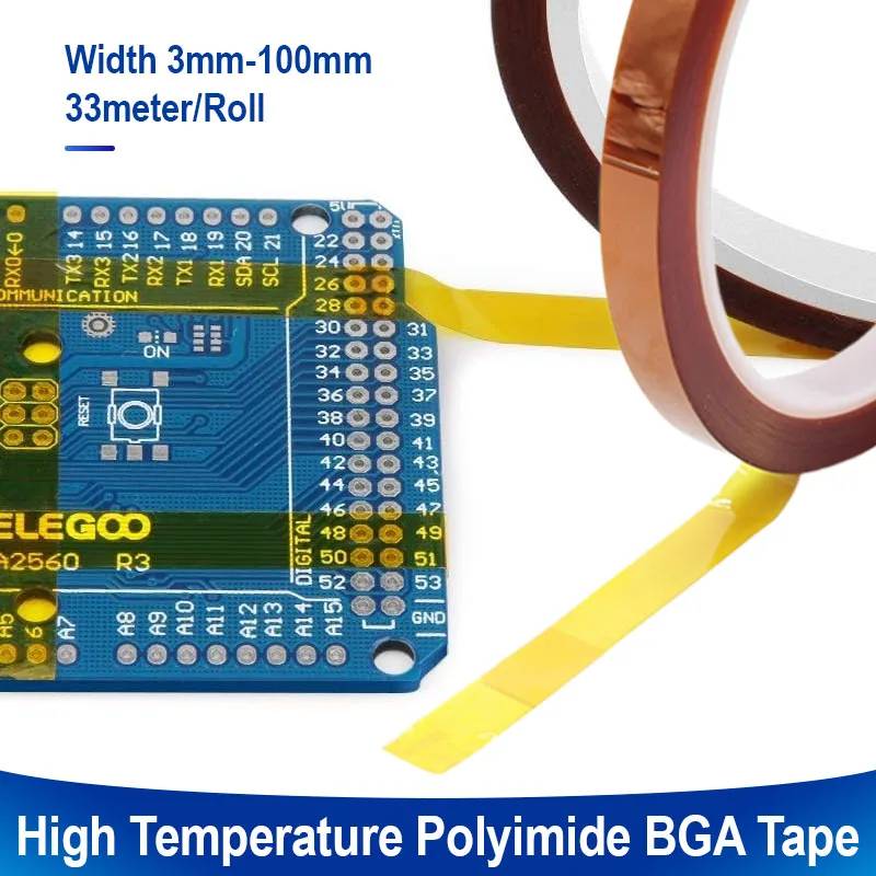 1~10 Roll Polyimide Adhesive Insulating Gold Thermal Insulation High Temperature Heat BGA  for Board Protection Tapes 3-100mm