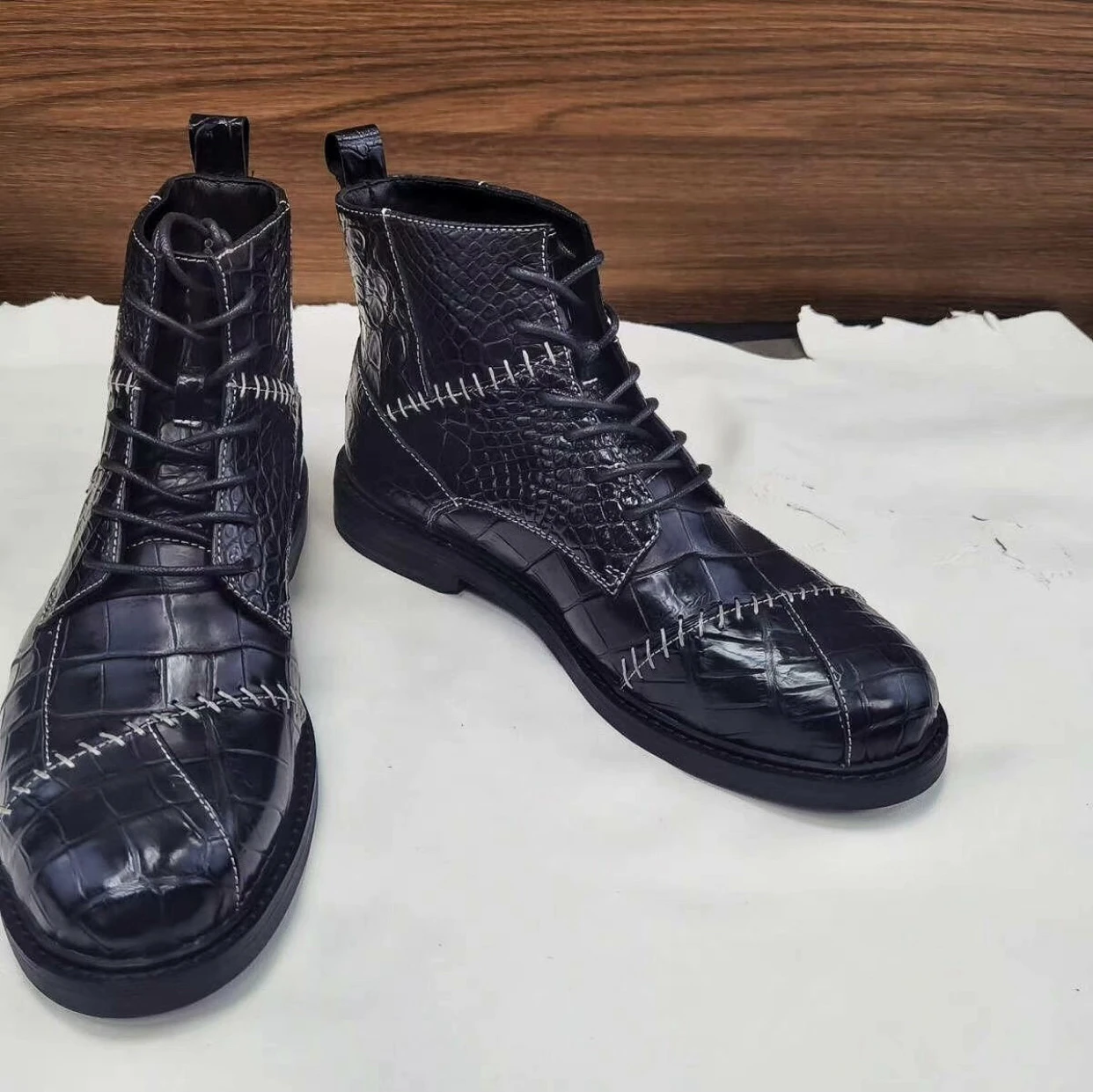 

Goodyear Handmade Real Crocodile Leather Patchwork Business wedding Luxury Gentle Boots