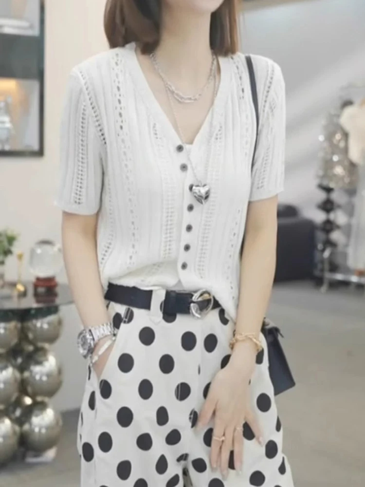 Корейский вязаный кардиган с v-образным вырезом, повседневный свободный женский топ ort Sve Faionable для отдыха, возрастной женский топ