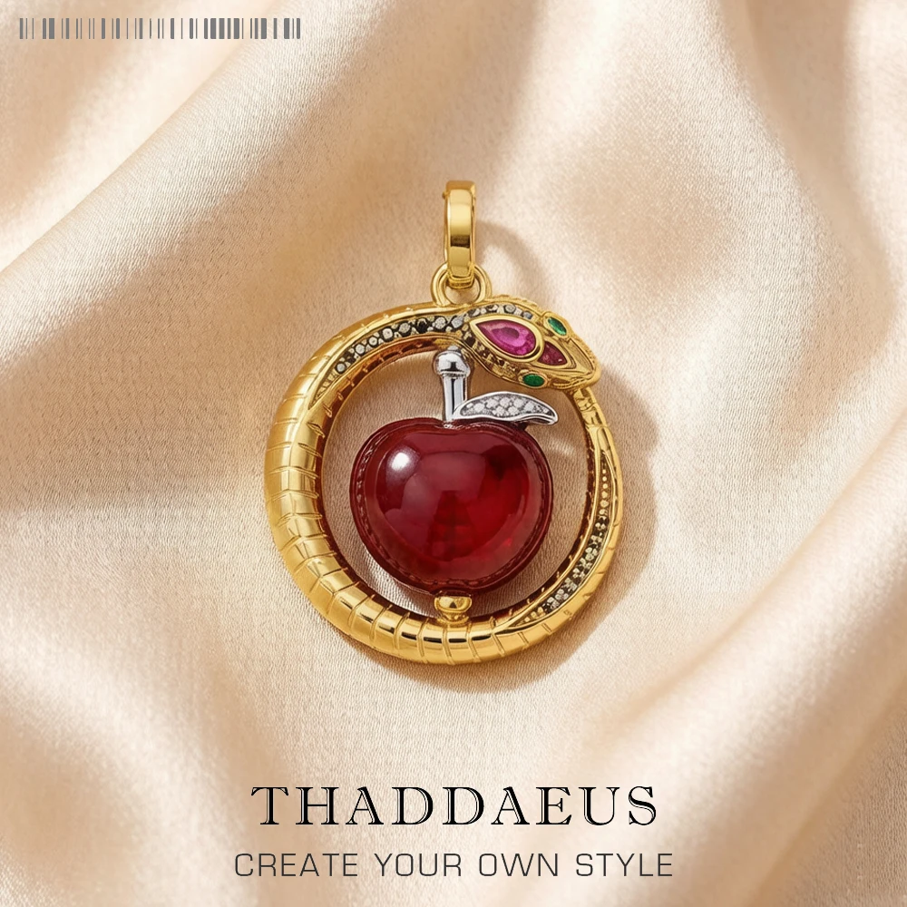 Pendant Rotating Red Apple With Golden Snake Summer Fine Jewelry Europe 925 Sterling Silver Romantic Gift For Woman