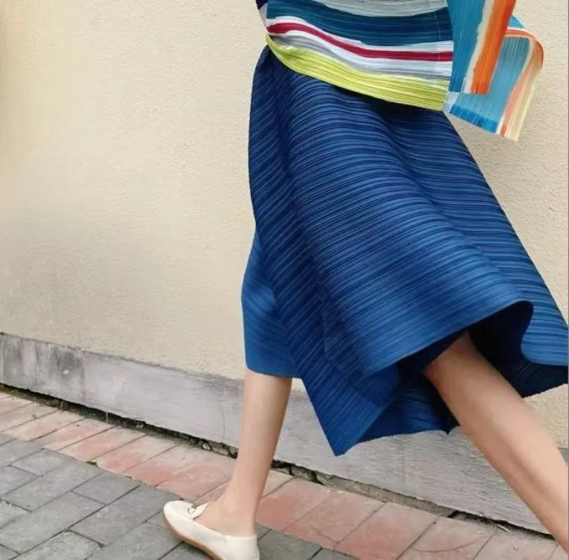 2026 New Summer Miyake Style Pleated Culottes Irregular Skirts Women Elastic High Waisted Korean Loose Wide-leg Pants