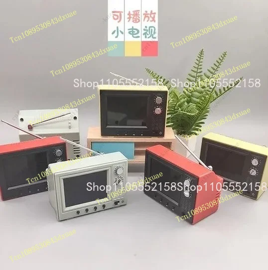 1:12 Playable Mini TV Model - Living Room Home Appliance Decor Toy with Video Function