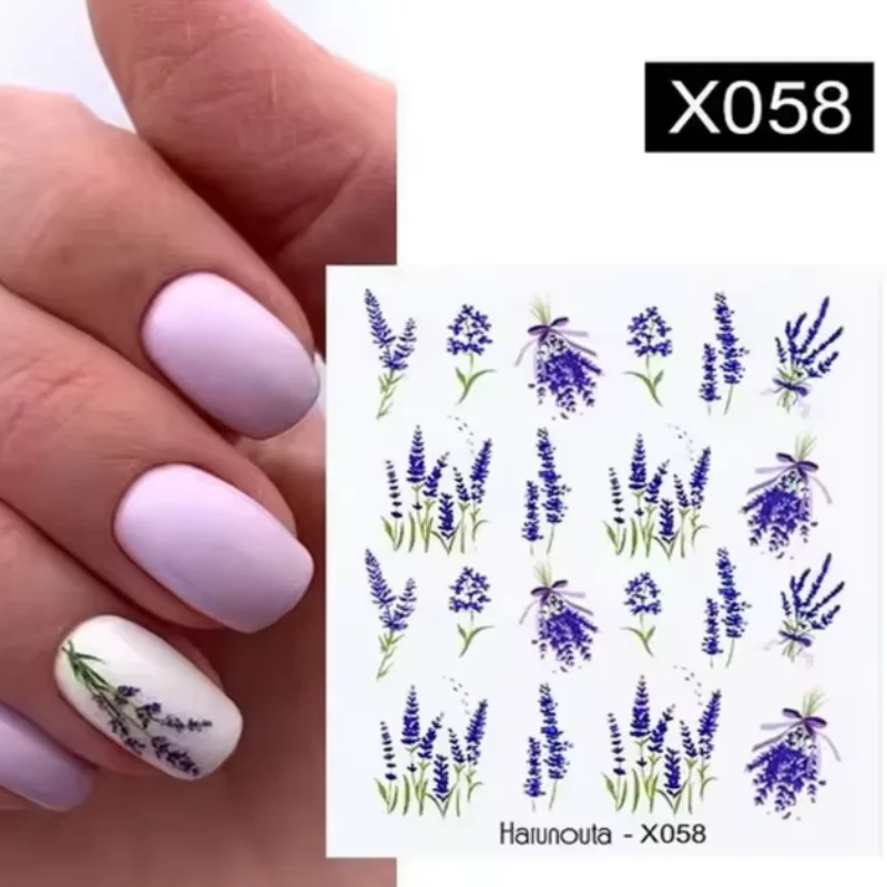 Harunouta 1 Sheet Nail Water Decals Transfer Lavender Spring Flower Leaves Nail Art Stickers Nail Art Manicure DIY