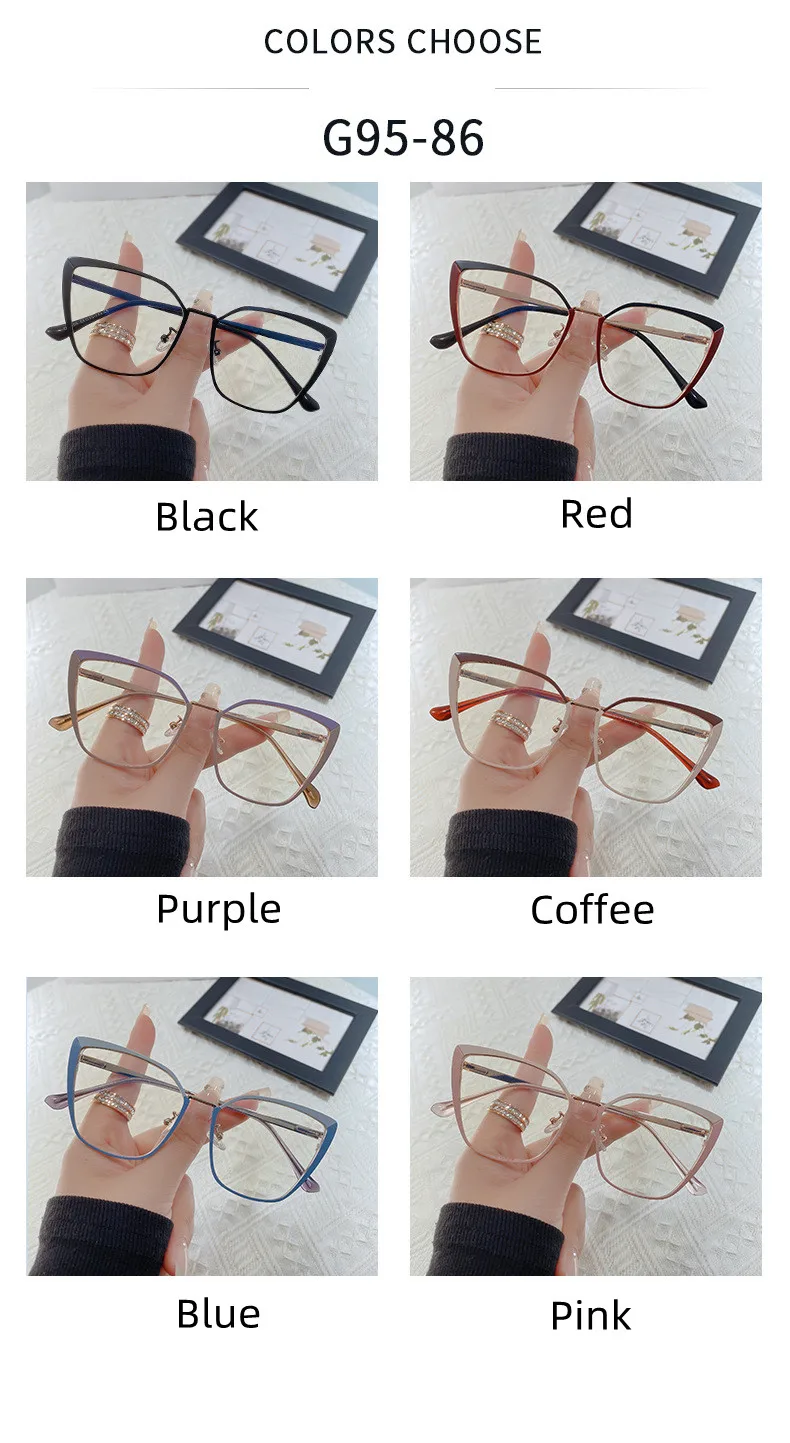 Neue Mode Marke Design Retro Cat Eye Rahmen Photochrome Anti Blau Licht Computer Frauen Lesebrille Weitsichtige Dioptrien 0-6 – Detail 6