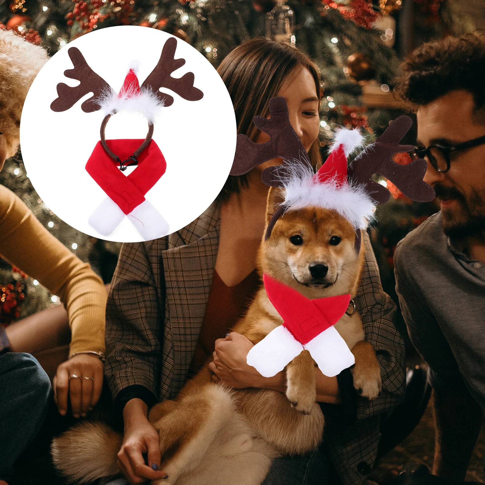 

1Set Fashionable Pet Christmas Headpiece Soft Scarf Set Breathable Comfortable Dog Costume for Special Occasions Festive Fun
