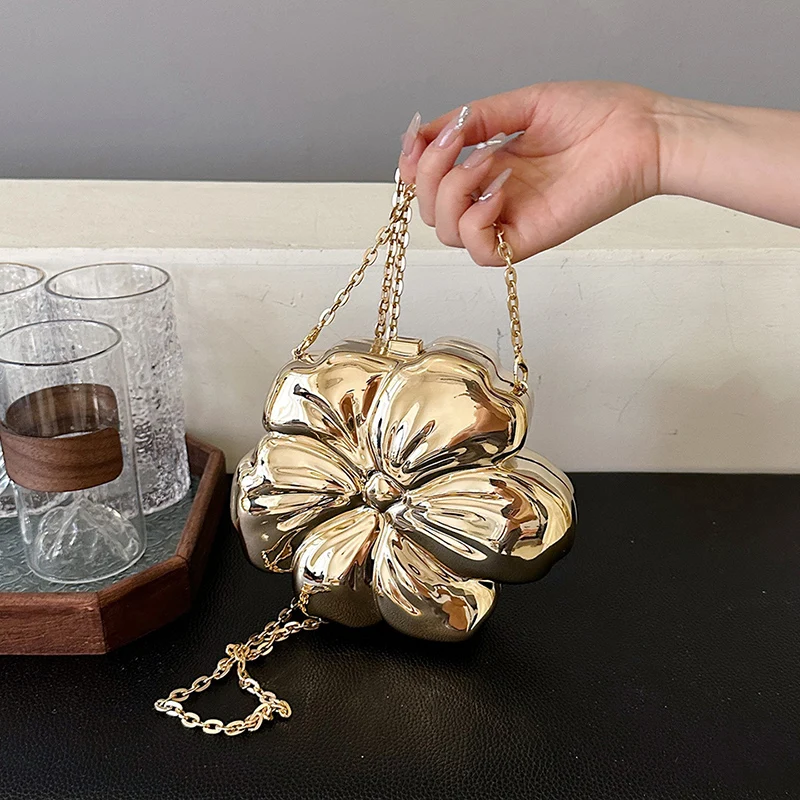 Flower Bag Women\'s Evening Bags Party Clutch PVC Coin Purse Female Crossbody Sling Wallet Mini Handbag with Removable Chain