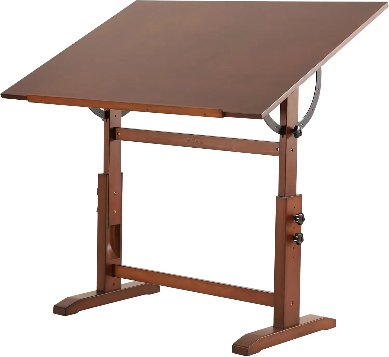 Adjustable Height & Angle, Solid Pine Wood Drawing Table, Art Table for Adults, Tilts Flat, Craft Table for Painting