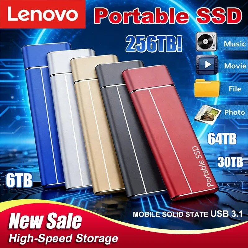 

Внешний жесткий диск Lenovo 2 ТБ, 4 ТБ, 16 ТБ, Type-C USB 3.1, высокоскоростное внешнее хранилище для ноутбуков