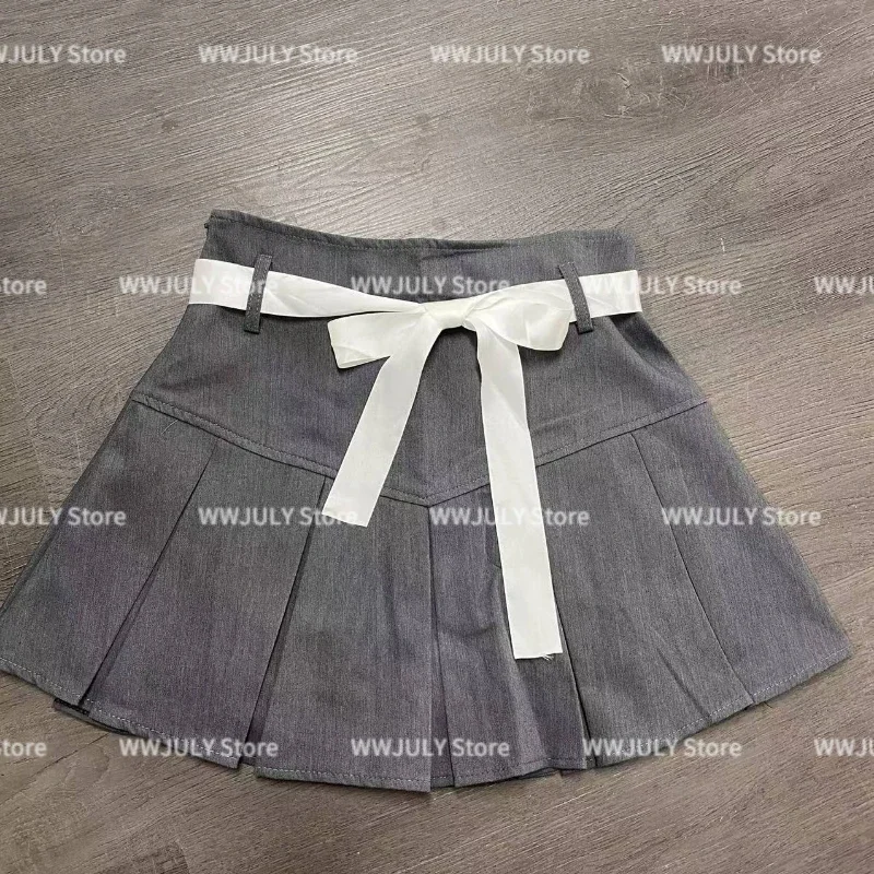 2000s Kawaii High Waist Pleated Skirt Y2k Punk Sexy Slim Streetwear Bow Mini Skirts Emo Girl Gothic Women Clothes Vintage Femme