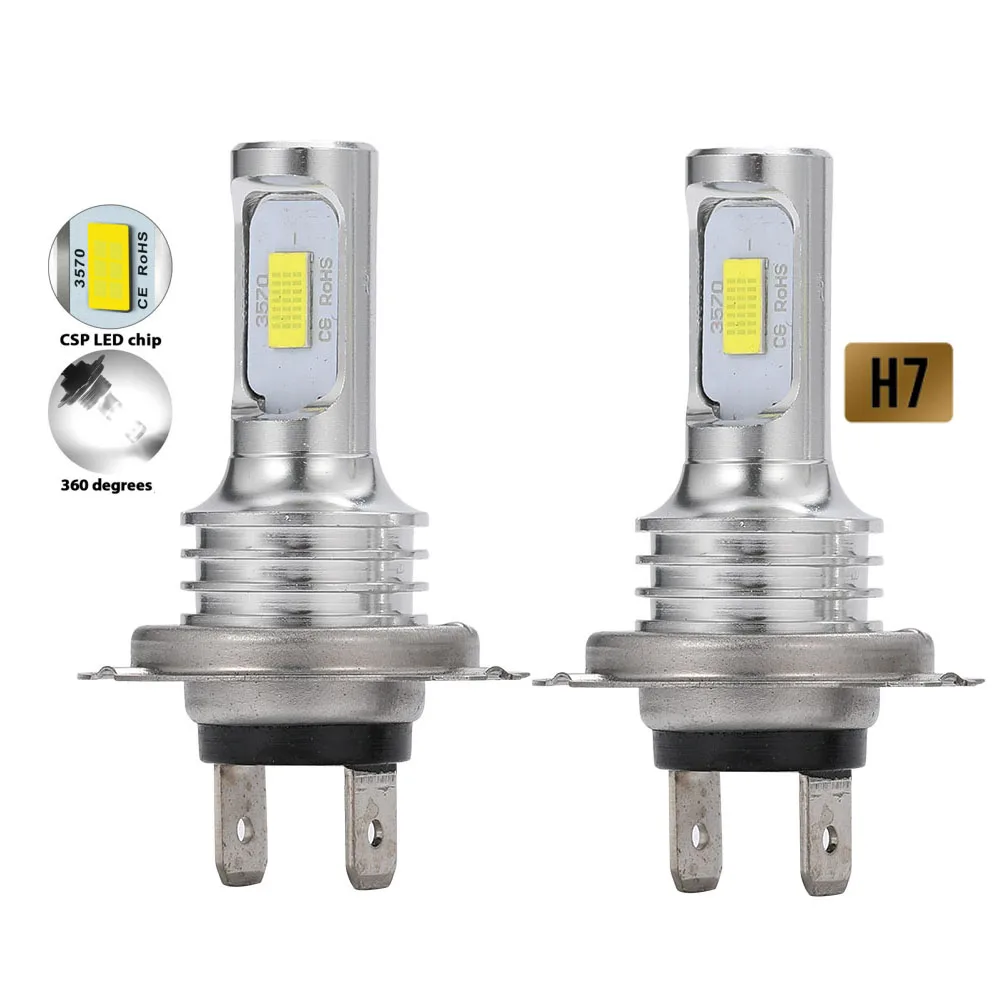 2Pcs H1 H3 LED H7 Bulb Headlight Lamps Mini 30000LM 6500K CSP Super Bright High Low Beam for Car Fog Lights 12V White Automobile