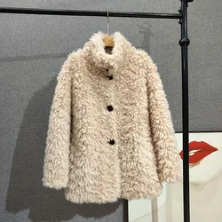 Women Genuine Wool Collar Mid-Length Coat Lady Girl Sheep Shearling Toca Fur Jacket Female Winter Parka  PT417