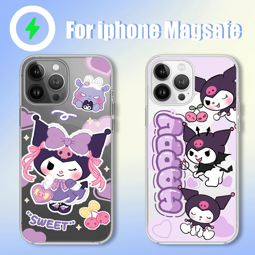 MINISO Kawaii K-Kuromi Phone Case for iPhone 12 11 13 14 15 16 Max Pro Plus Magsafe Magnetic Wireless Cover