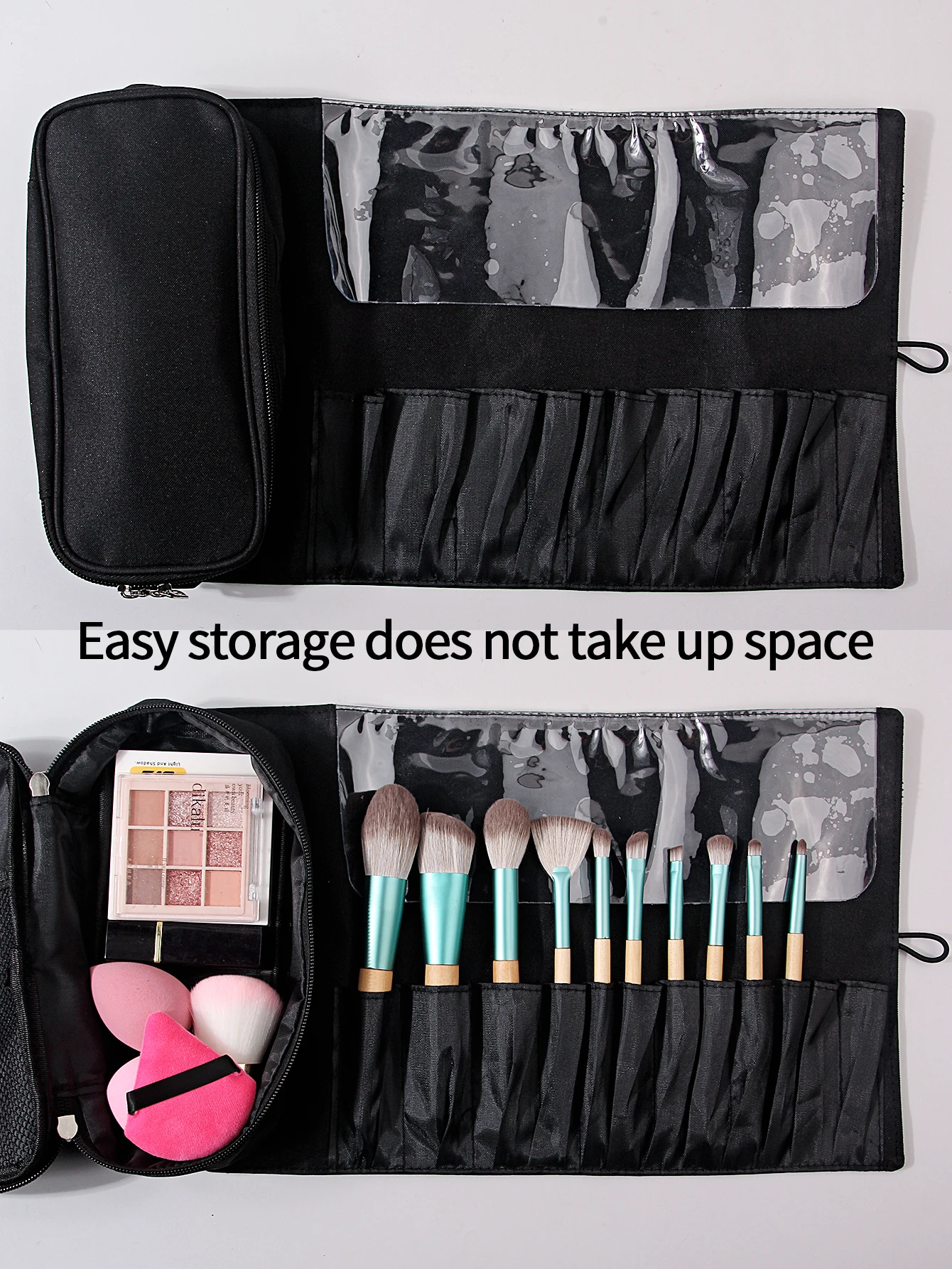 1 ชิ้นกระเป๋าแต่งหน้าผู้หญิงแปรงเครื่องสําอางกระเป๋าเดินทางแปรงแต่งหน้าพับเครื่องมือ Rolling กระเป๋ากันน้ําไนลอนกรณีแต่งหน้า