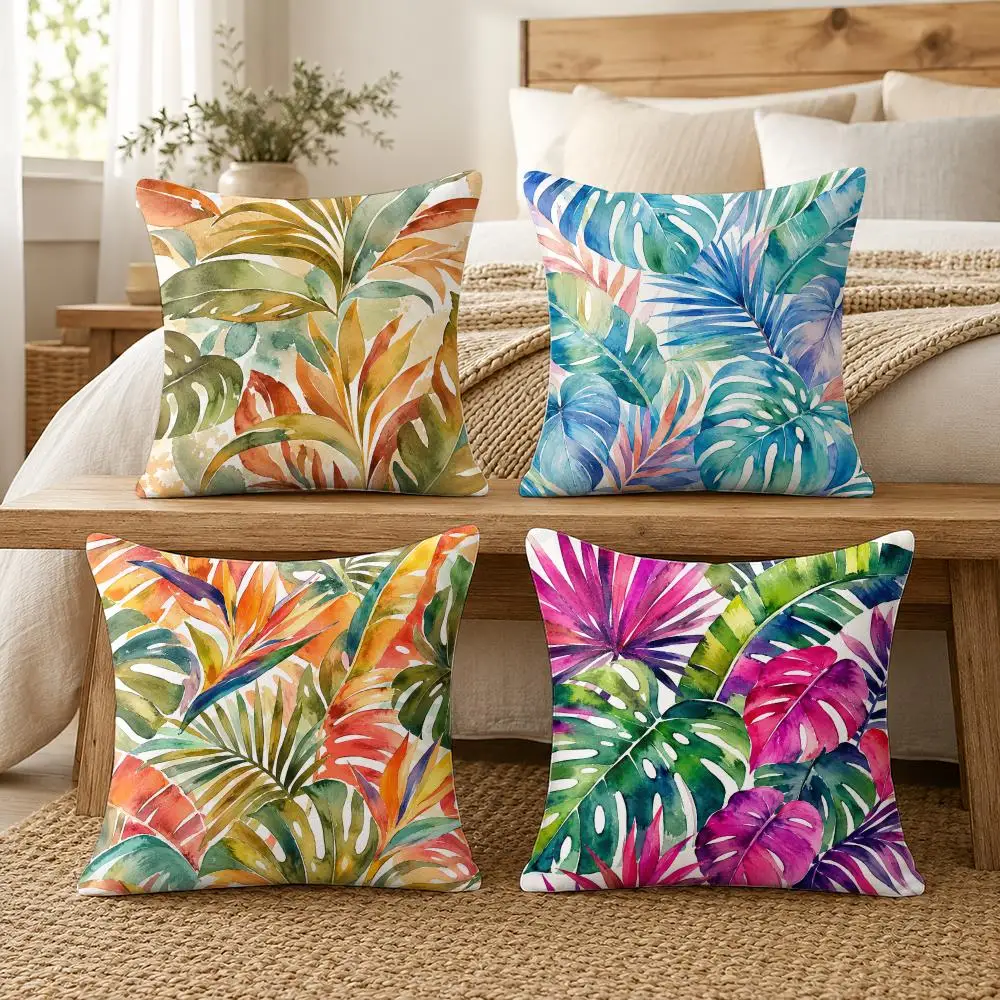 Tropical Botanical Escape Cushion Cover Soft Short Plush Pillow Cover Smooth Cozy Texture Aesthetic Cushion Case Home Decor