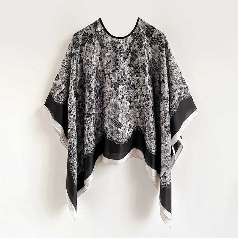 110*110cm Versatile Silk Scarf Women Large Shawl Print Stoles Square Bandanna Luxury Brand Female Foulard