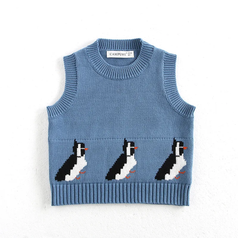 

2025 Spring Kids Knitted Vest Boys Girls Cartoon Print Embroidery Casual Cardigan Toddler Sweater Baby Knit Sleeveless Tops