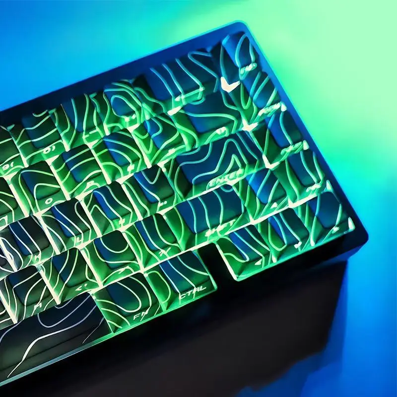 

134 Keys Black Topographic V3 3.0 Dye-Sub Shine Through Key Cap Side Print PBT Keycap Cherry Profile for MX Switches Keyboard