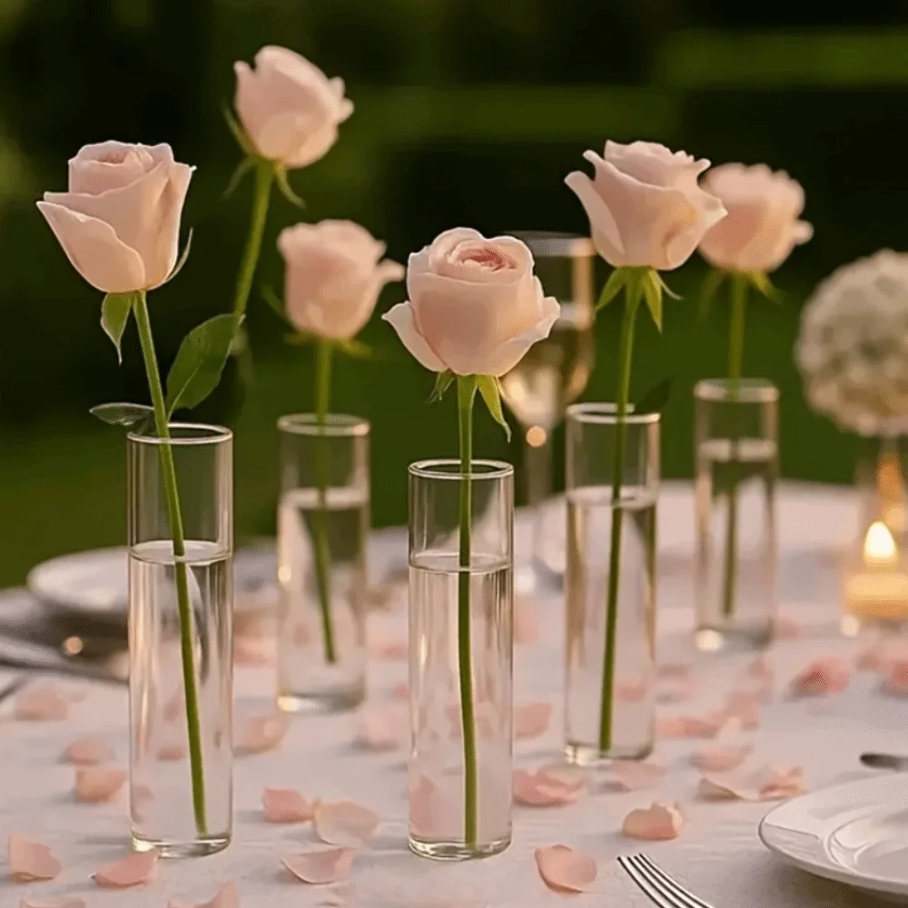 Transparent Flower-Wrapping Vases Cylindrical Shatterproof Hydroponic Plants Vase Modern Plastic Clear Flower Vases Parties
