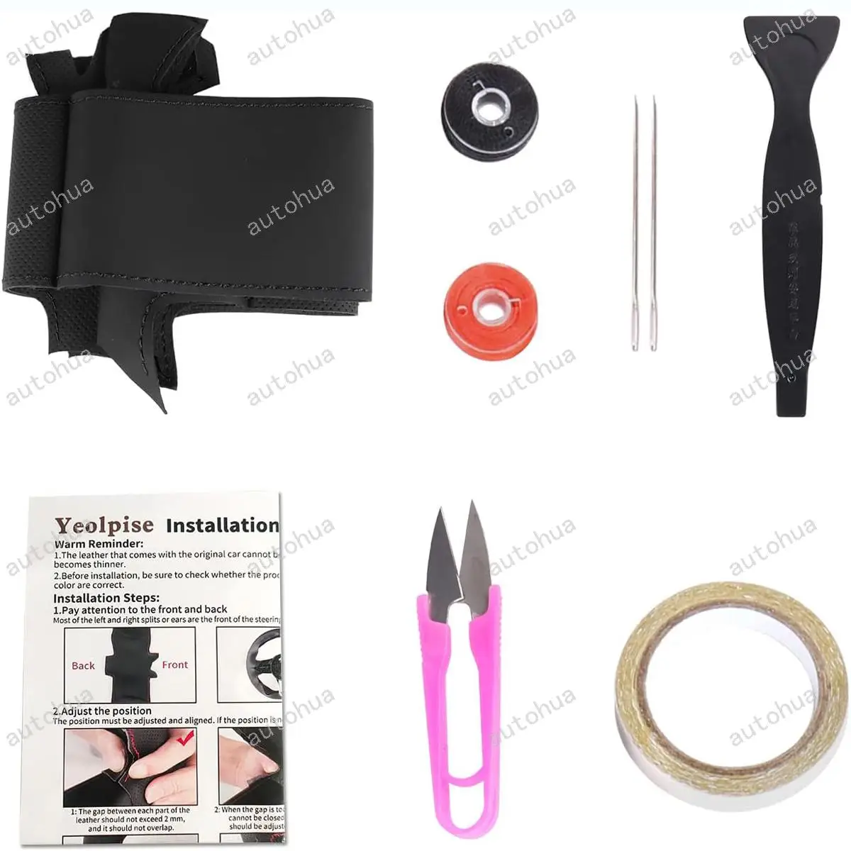 غطاء عجلة القيادة مخيط يدويًا لسيارة Ford 2008 Kuga/2007 C-MAX/2003 Focus CMax، جلد من الألياف الدقيقة غير قابل للانزلاق وجيد التهوية