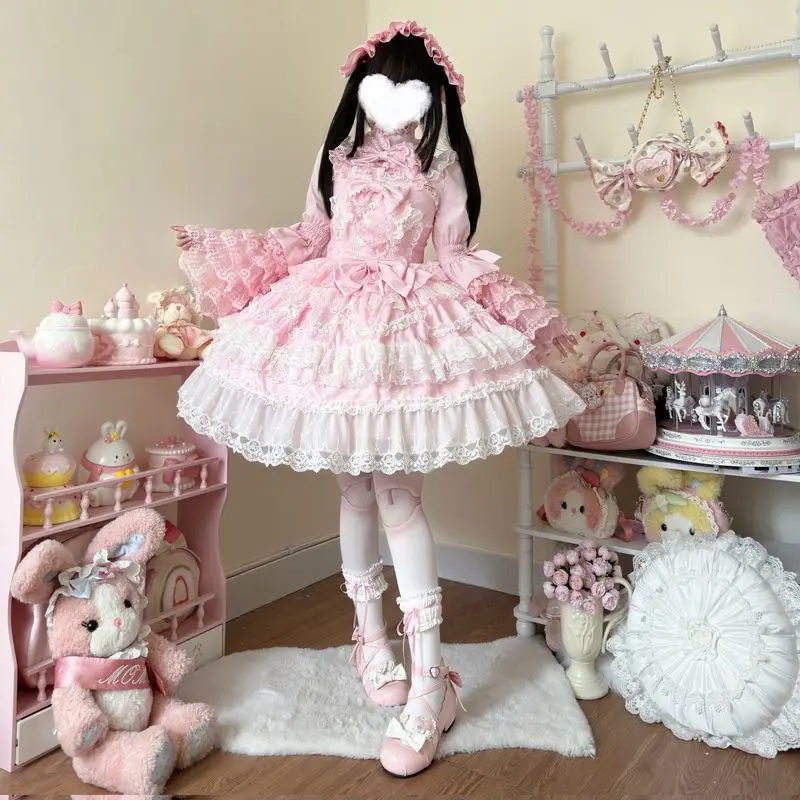 Lolita Jsk Gorgeous Flower Wedding Suspender Dress Women Kawaii Cute Lace Ruffles Victorian Vintage Elegant Princess Dress - view 5