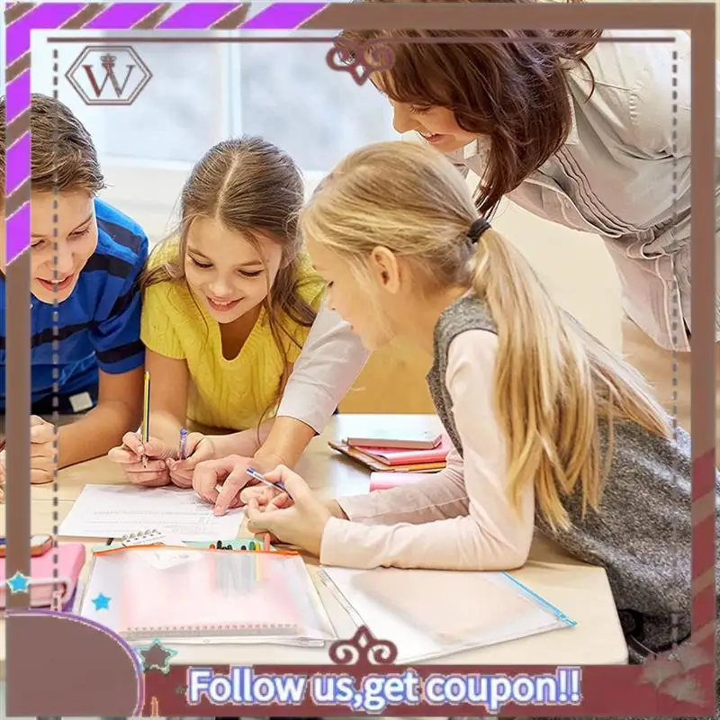 ABBG-40Pcs 3 Hole Binder Pockets A4 Size With Zipper Binder For 3-Ring Binder Loose Leaf Bags Waterproof