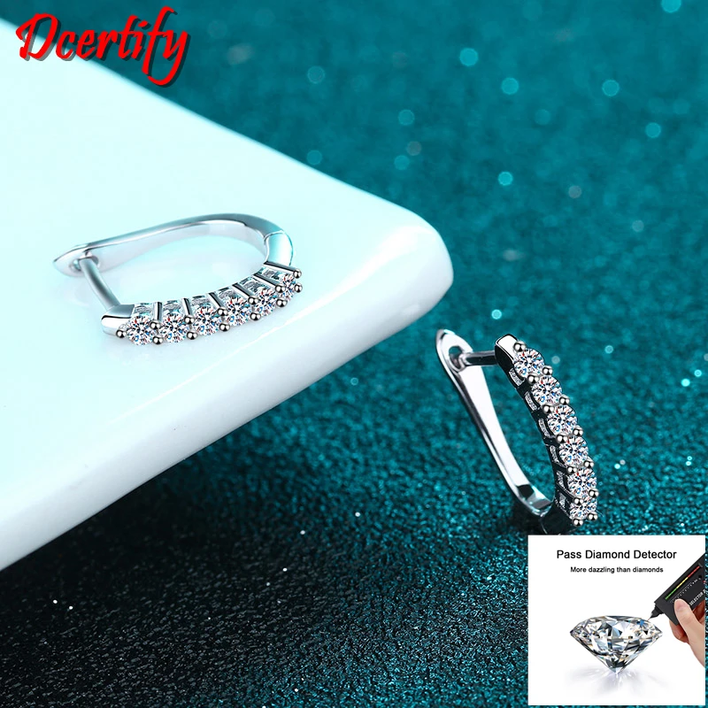 Romantic D Color Moissanite Huggie Hoop Earrings Sterling 10K White Gold Women Earrings Pass Diamond Test Beautiful Box