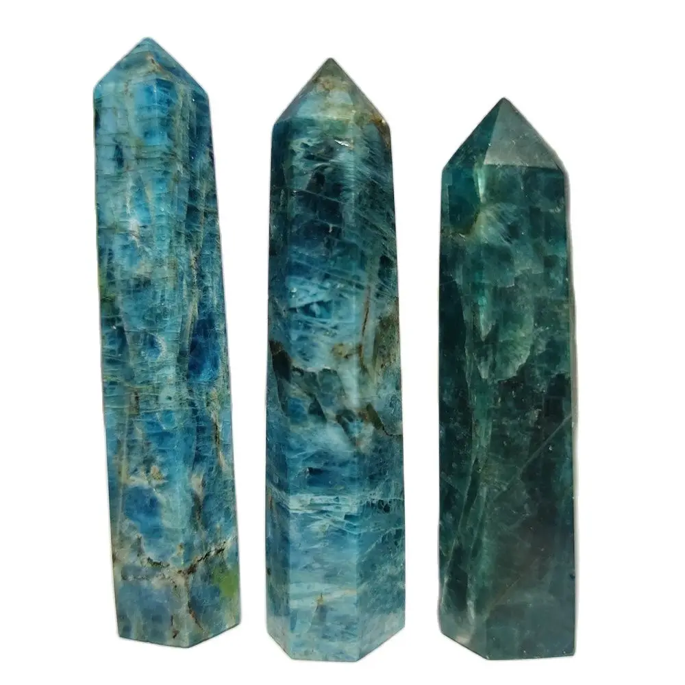 Blue Apatite Natural Crystal Polished Gemstone Hexagonal Quadrangle Obelisk Column Quartz Wand Meditation Home Decoration