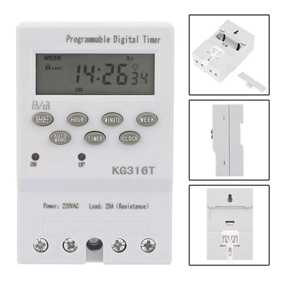 KG316T AC220V الموقت التبديل شاشة ديجيتال التلقائي الرقمية مؤقت قابل للبرمجة التحكم في الوقت 1 دقيقة إلى 168 ساعة #6