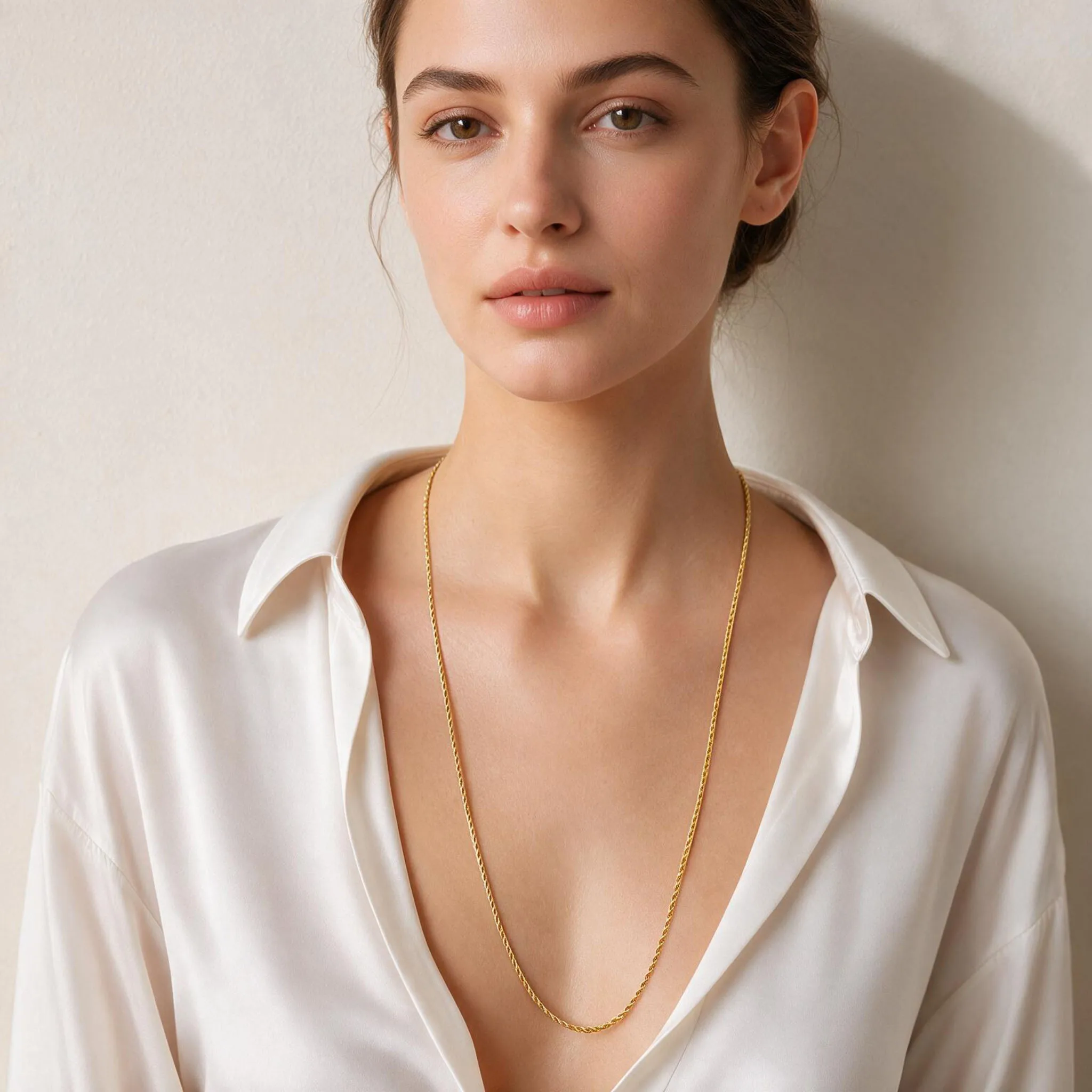 Women's Simple Basic Gold Color Twisted Link Necklace Stainless Steel Square Chain/O-Chain/Beaded Chain 40/50/60/80cm Length