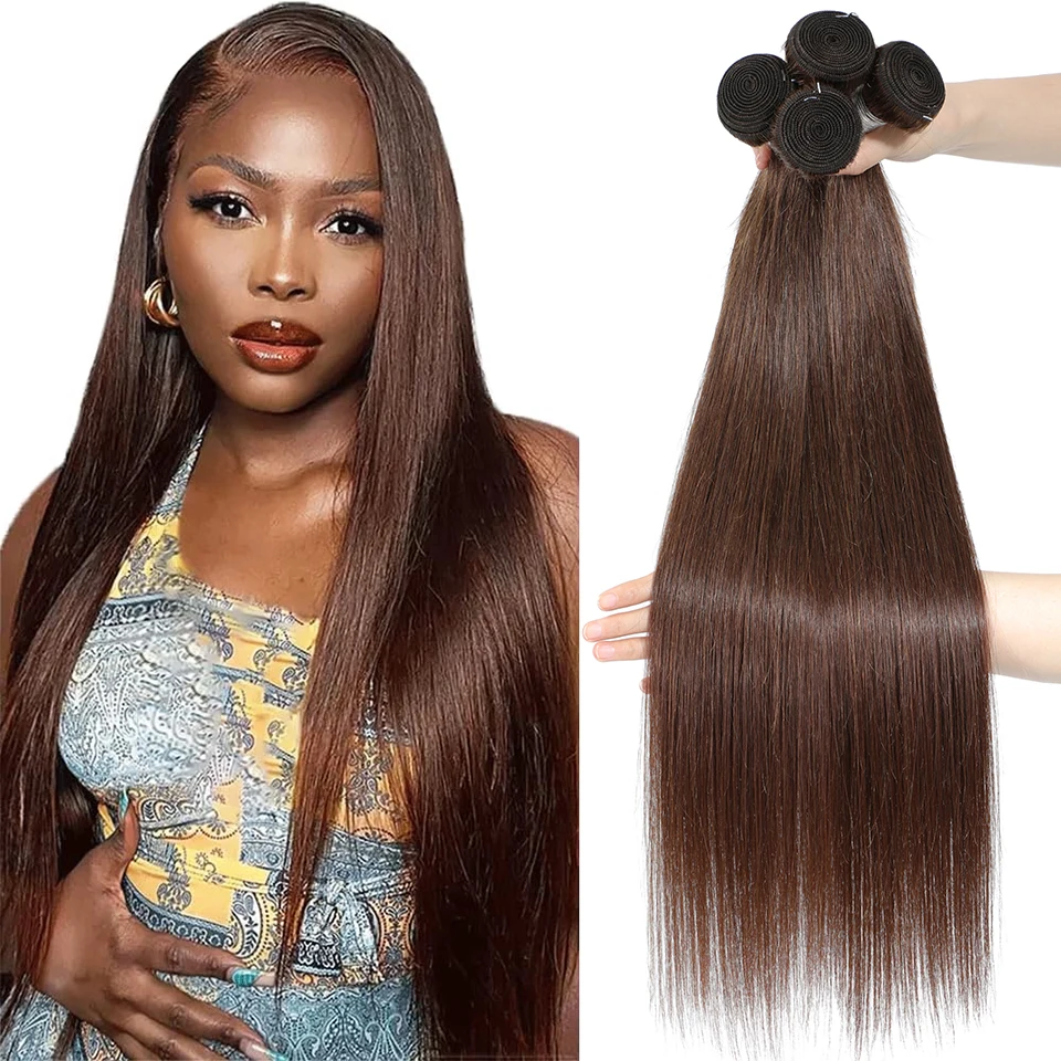 Extensiones de Cabello Liso Brasileño Marrón Chocolate 12A, 100% Cabello Humano, 10-30 Pulgadas, Cabello Virgen sin Procesar, Doble Trama, Extensiones de Cabello Remy, Paquetes de Cabello Marrón Chocolate 2/3/4 para Mujeres, Uso Diario, Regalo de Cumpleaños o Festividades, Peinados Populares, Se Puede Teñir