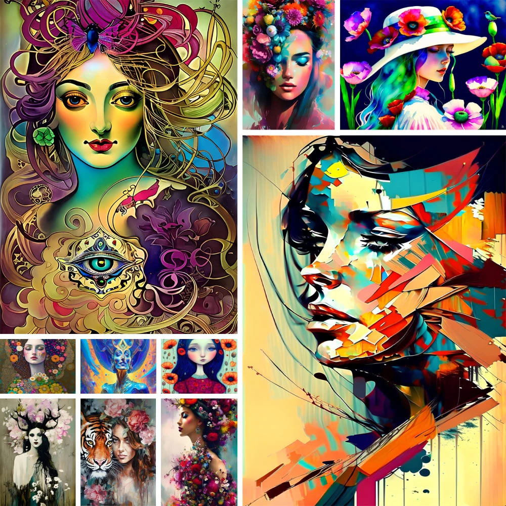 Portrait Women Flowers DIY Painting By Numbers Package Acrylic Paints 40*50 Canvas Pictures Wall Paintings For Kids For Drawing