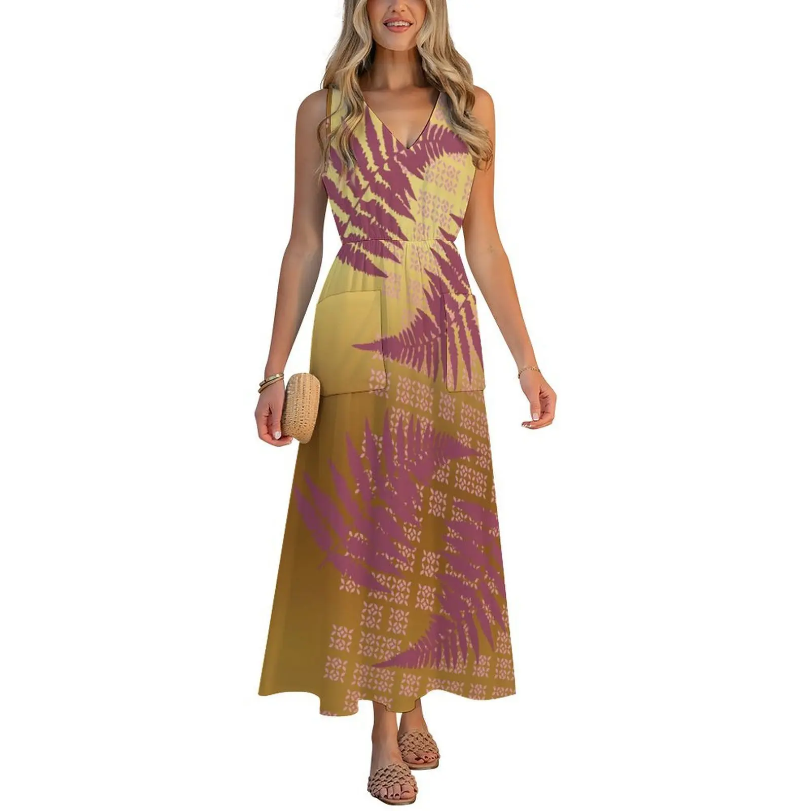

New V-Neck Design Women'S Dress, Polynesian-Style Printed Comfortable And Form-Fitting Dress Customizable Beach Dress