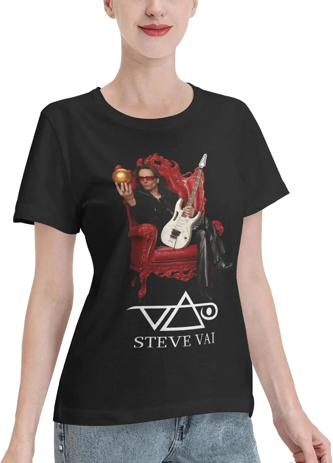 تي شيرت Steve American Vai Rock تي شيرت نسائي صيفي من القطن بأكمام قصيرة ورقبة دائرية