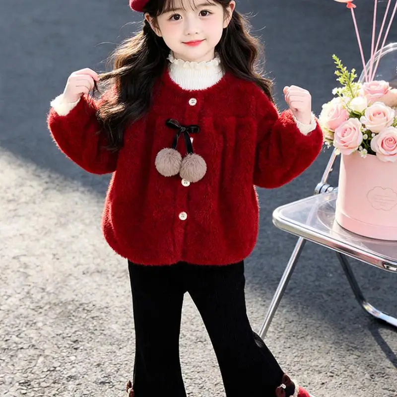Girls' Warm Little Fragrant Style Coat for Students Autumn and Winter New Item Thick Lamb Wool Coat Girls' Fashionable Soft Tops