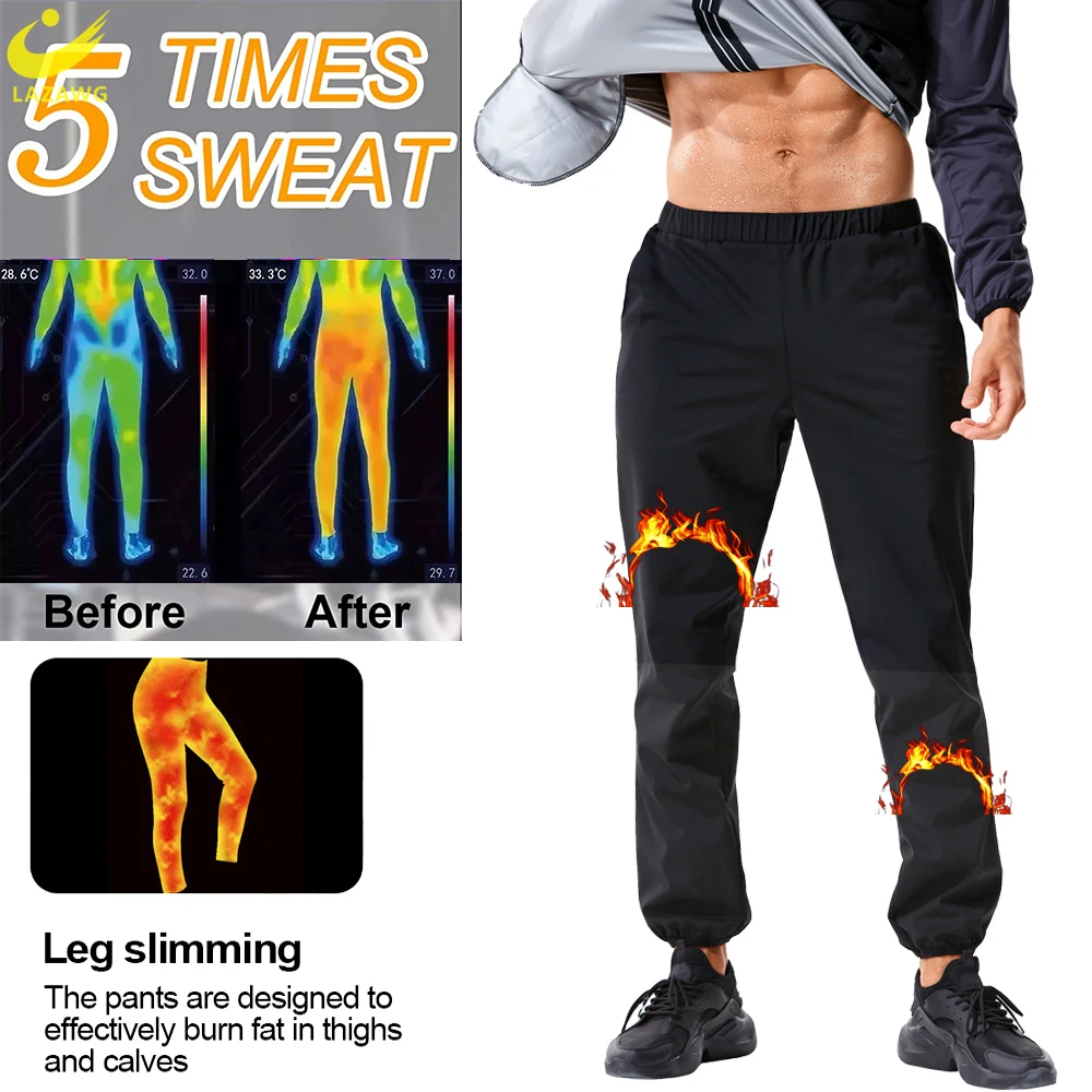 LAZAWG Men Sauna Suit Sweat Set Slimming Leggings Top Weight Loss Jacket Pant Workout Trousers Fitness Fat Burner Zipper Thermal