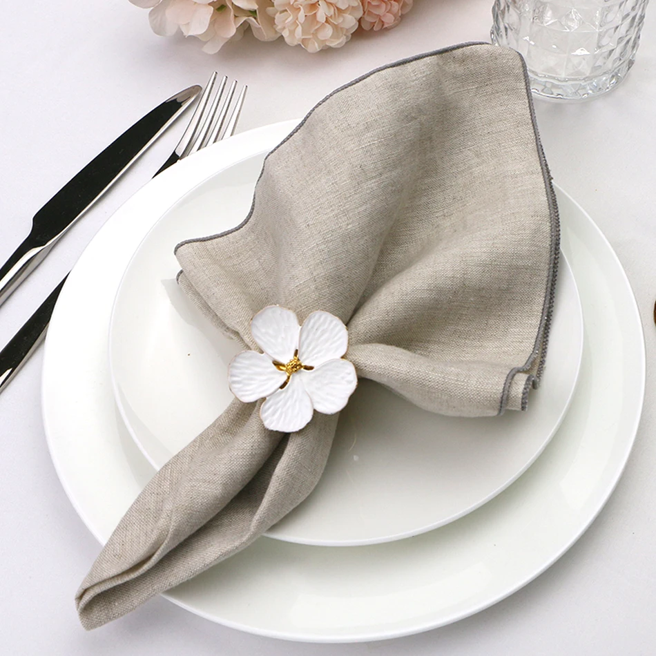 6PCS Grey lock Edge Natural 100% Linen Table Napkins,Soft Comfortable Tea Cloth,Durable Towels for Dinning Party Wedding Decor