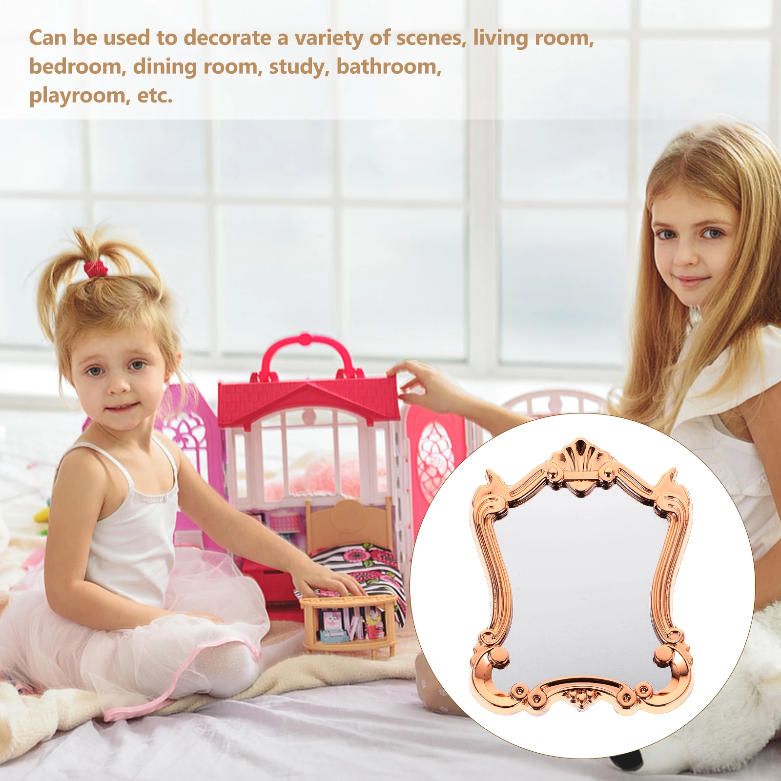 

Miniature Scene Bathroom Mirror Vintage Style Lightweight Plastic Dollhouse Decoration Mini Mirrors Accessories for Living Room