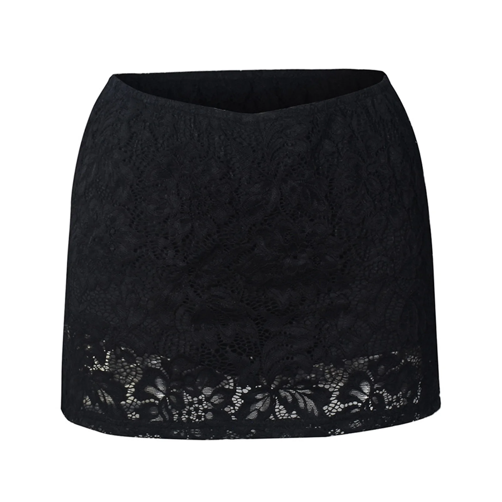 

Womens Floral Lace Miniskirt See Through Lace Layer Built-in Shorts Form-fitting Short Skirt for Nightclub Party Streetwear