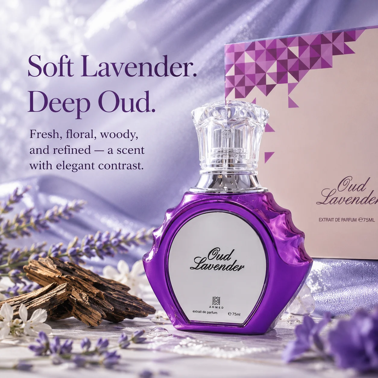 

Luxury Arabian Perfume Oud Lavender Extrait de Parfum 75ml, Rich Oud & Lavender Aroma, Long Lasting Unisex Parfum Birthday Holiday Gift