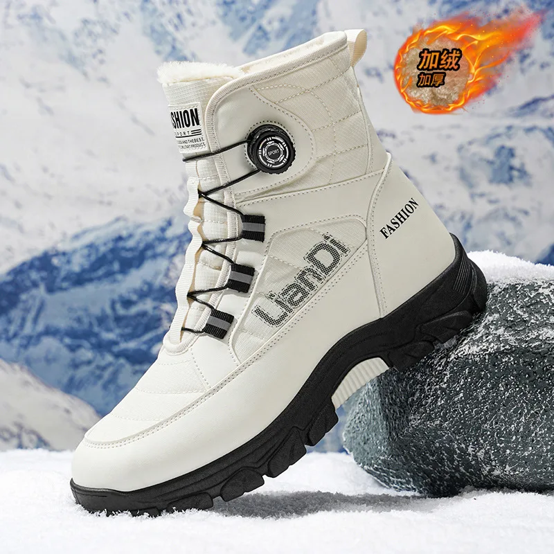 Men's Shoes 2025 Winter Thick-Soled Snow Boots Fashion Warm Rotating Buckle Cotton Shoes for Men Trendy Winter Shoes Zapatillas
