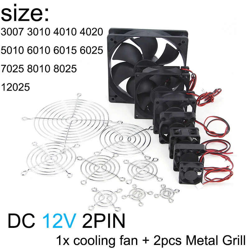 

DC 12V Fan 2pin Cooling 3010 5010 7025 8025 12025 Brushless Guard Metal Grill Cover 40mm 60mm 80mm 120mm for 3d print DIY