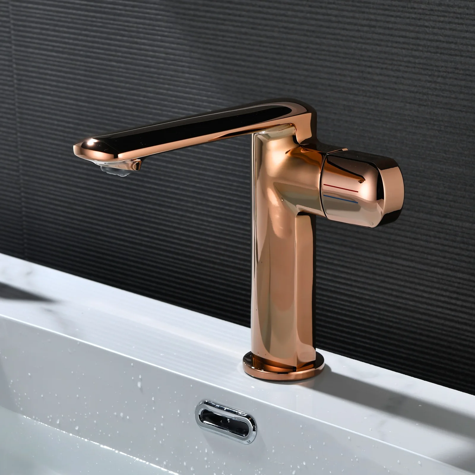 Copper side switch rose gold brushed gold hot and cold water faucet, single handle bathroom faucet