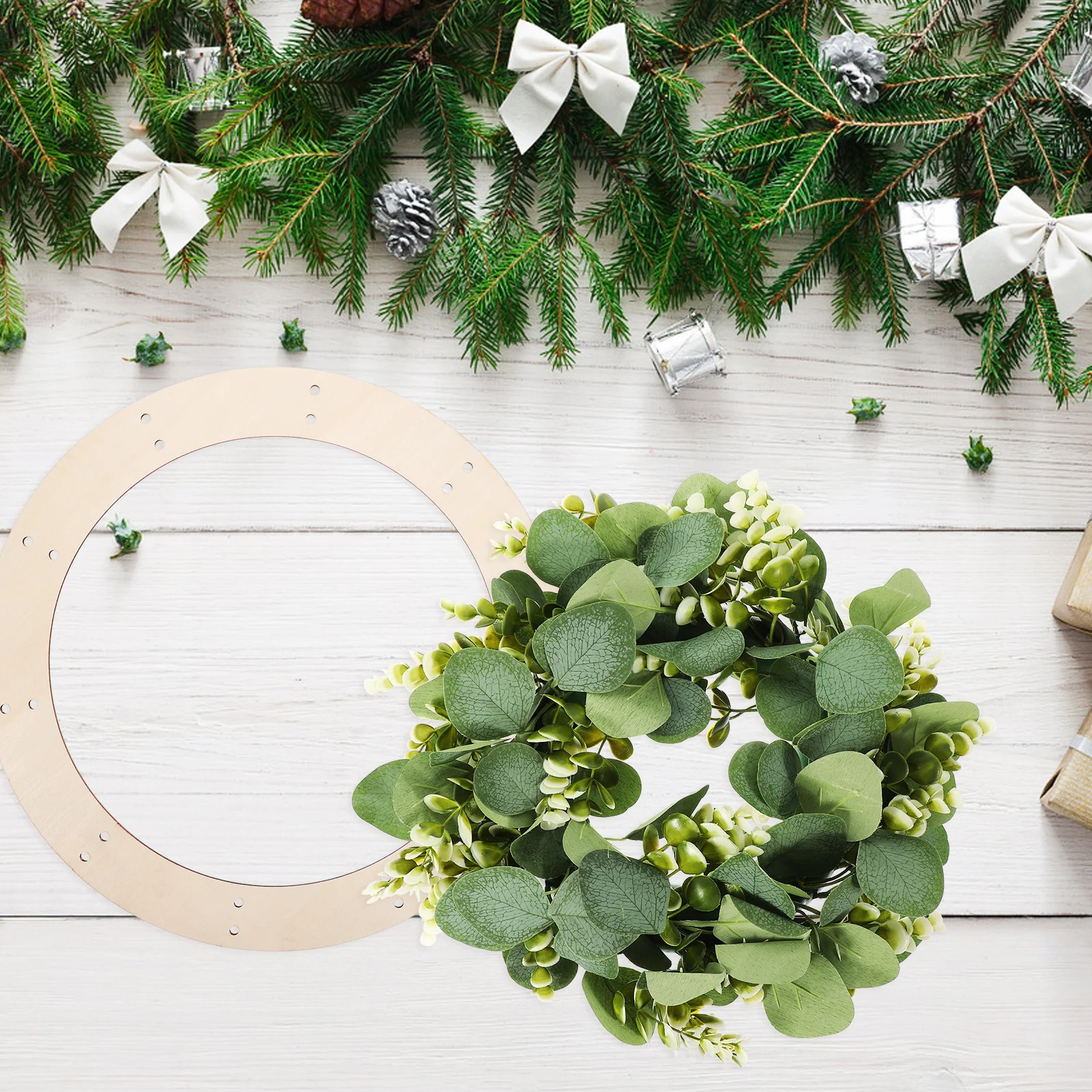 

6pcs Wooden Wreath Frames 8 Inch Wood Craft Rings For Diy Christmas Wreaths Floral Decor Home Garden Wall Hanging Xmas