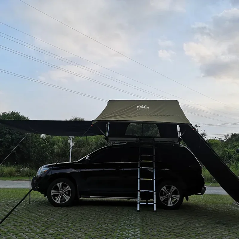 OEM Logo Customized 3-4 Person Aluminum Car Roof Tent with Telescopic Ladder  Awning