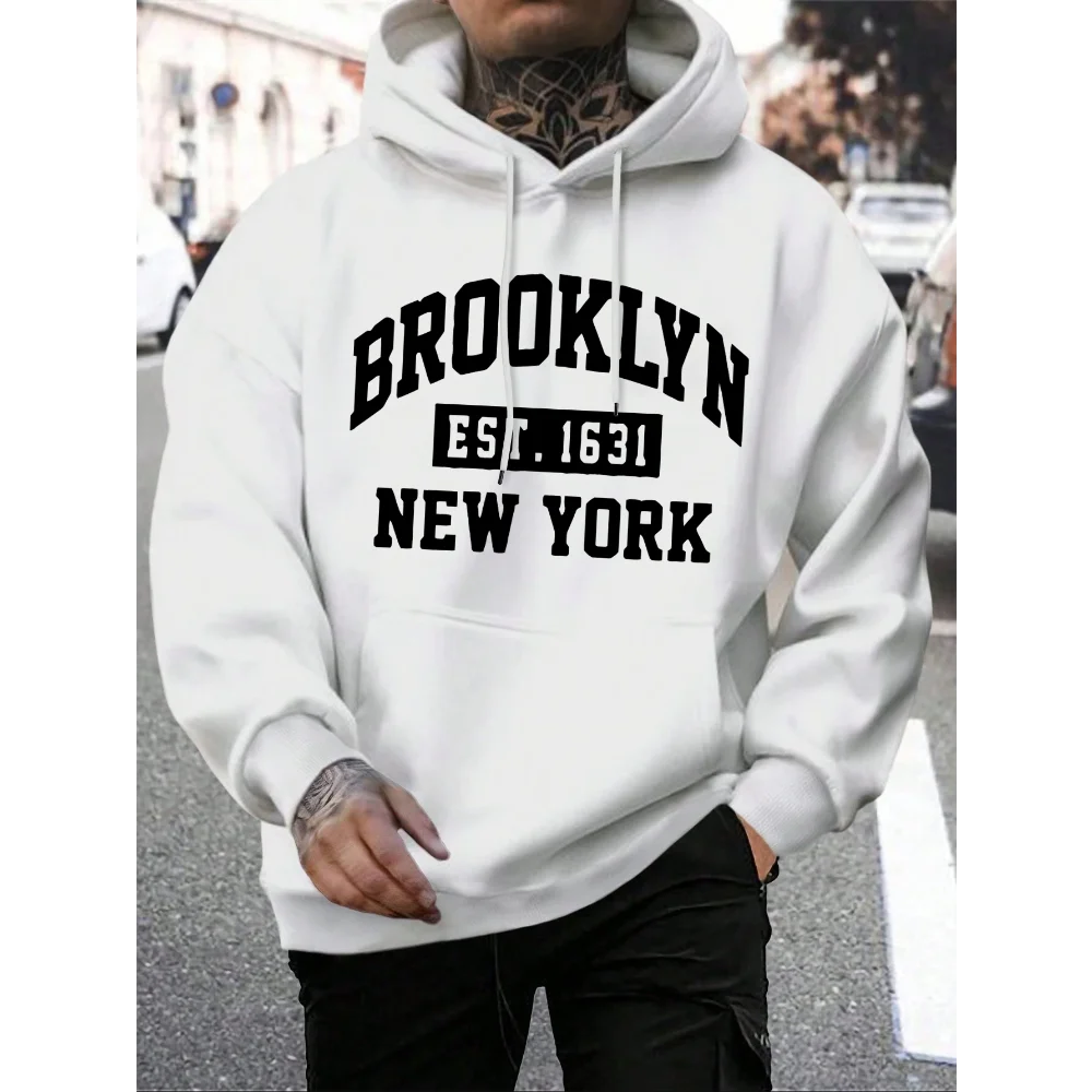 

Brooklyn Est 1631 New York Printed Men's Hoodie Autumn and Winter Warm Men's Sweatshirt Casual Trend Street Men's Clothing Tops
