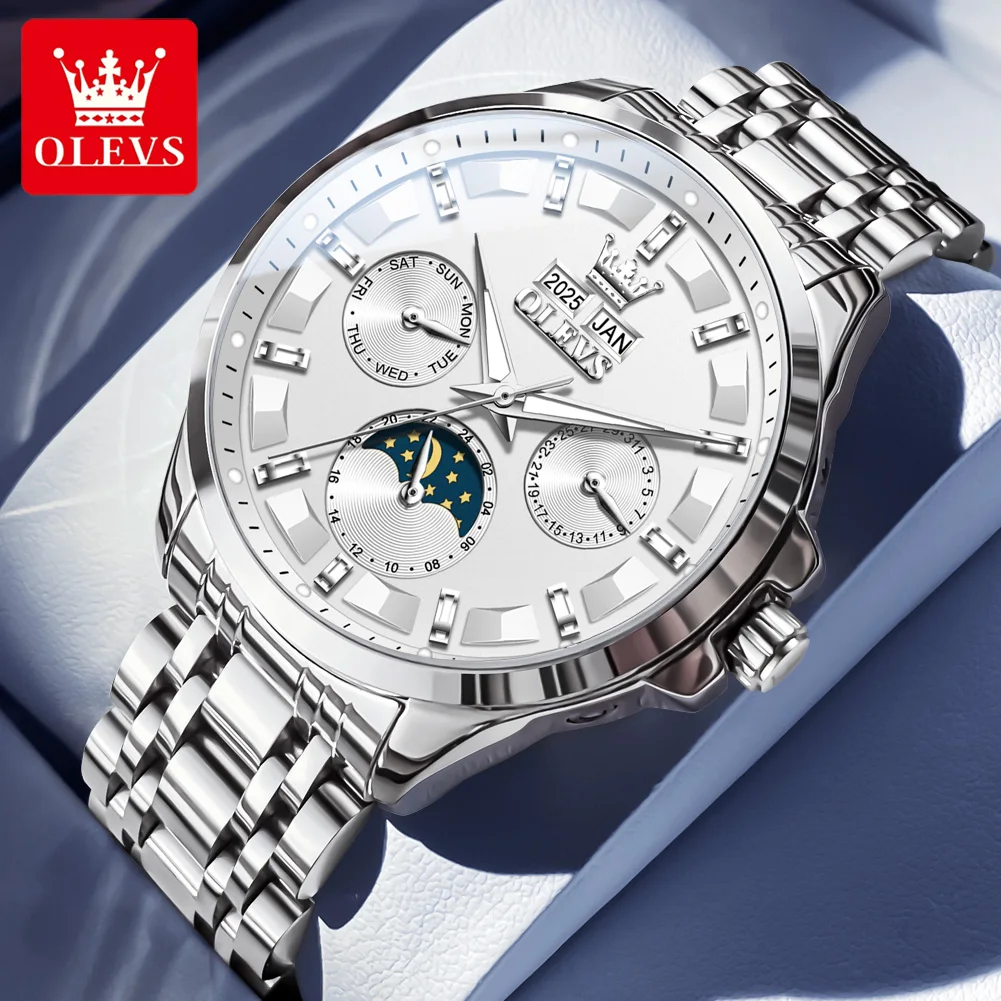 

OLEVS Men's Watches Luxury Brand Original Automatic Mechanical Watch for Men Stainless Steel Waterproof 24 Hour Moon Phase Watch